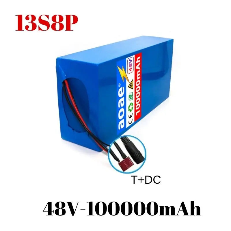 48V 13s8p Lithium-Ion Battery Pack 100000mAh 2000W Electric Battery for Electric Scooters Mountain Built-In 50A BMS Charger