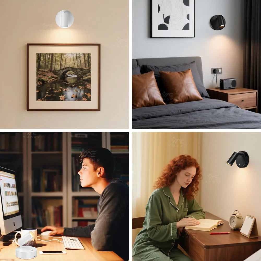 Dual Intelligent Control LED Light Magnetic USB Rechargeable Wall Lights Spotlight Stepless Dimmable Corridor Lamp Bedside Lamp