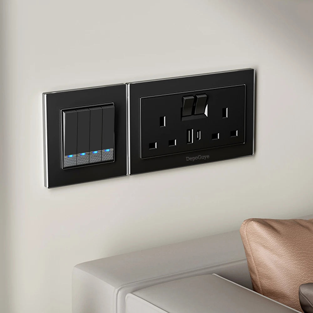 Tempered Glass Wall Switch With LED Indicator Light 1/2/3/4Gang 1/2Way EU UK Standard 16A 220V Light Switch Home Decoration