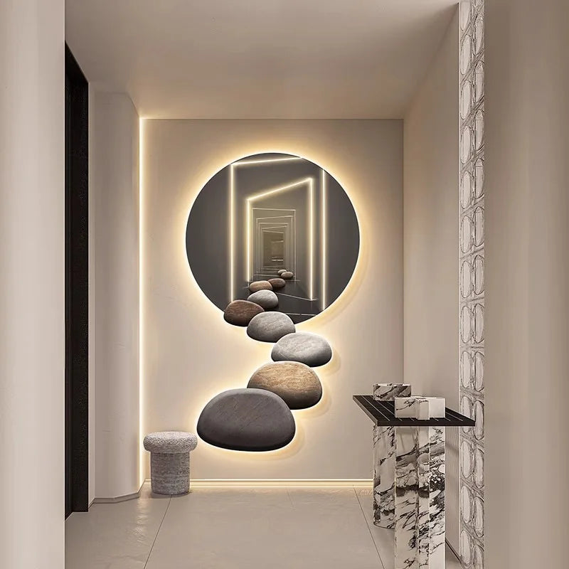 Decoration Painting Of The Entrance Hall Modern Light Luxury Hanging Painting Wall Lamps Extending Mural LED Lights Painting