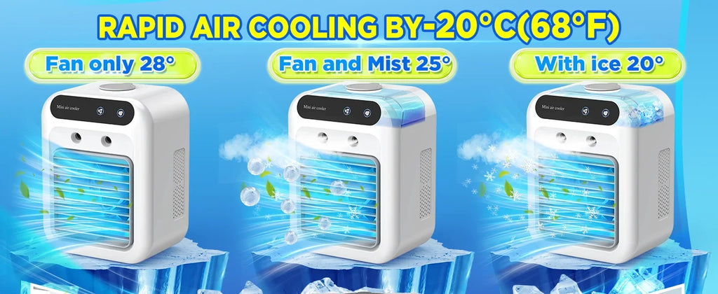 Portable Air Conditioners,3-In-1 Cooling Fan Air Conditioner with 2-Speed,Built-In 1800mah Battery,Air Cooler for Home&Outdoor