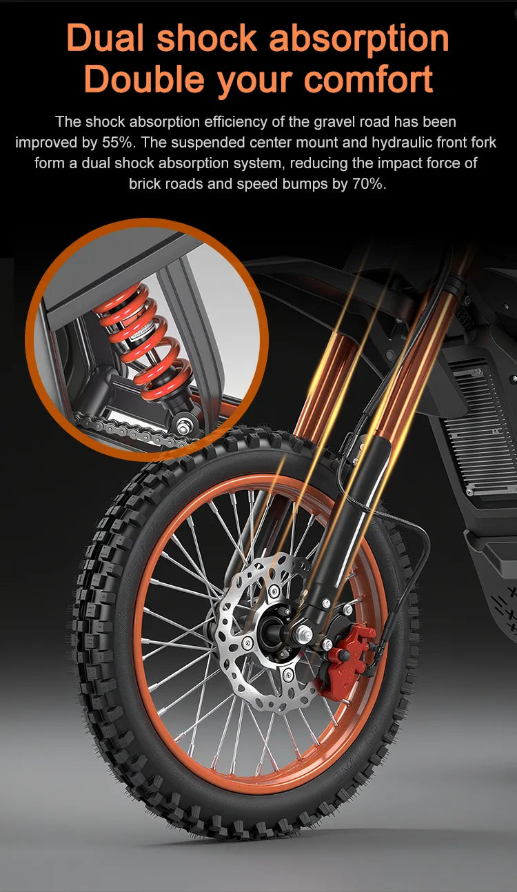 S1 E-Bike Off-Road Electric Bike with 14 Inch Front 12 Inch Rear Tires 3000W 3500W DC Motor 60V 27Ah Battery 130KG Max Load