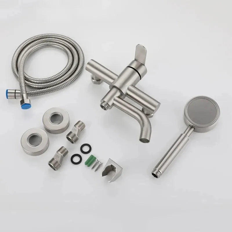 Bathroom Shower Faucet Stainless Steel Triple Bathtub Faucet Mixers Hot Cold Mixer Valve Nozzle Tap Wall Mounted Home Shower Set