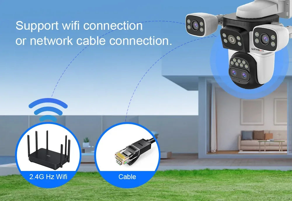 LS VISION 20MP Three Screens WiFi Security Camera Outdoor 10X Optical Zoom Four Lens Human Auto Tracking Waterproof CCTV Cameras