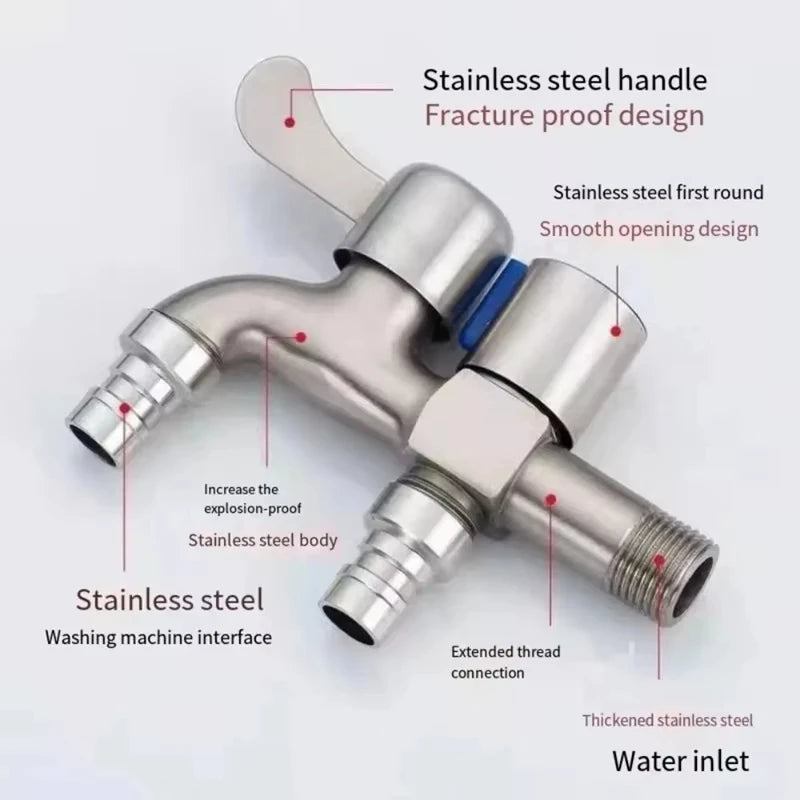 Stainless Steel Double Outlet Faucet Dual Control Water Tap 1/2 Inch Bidet Bathroom Accessory One in Two out Tap