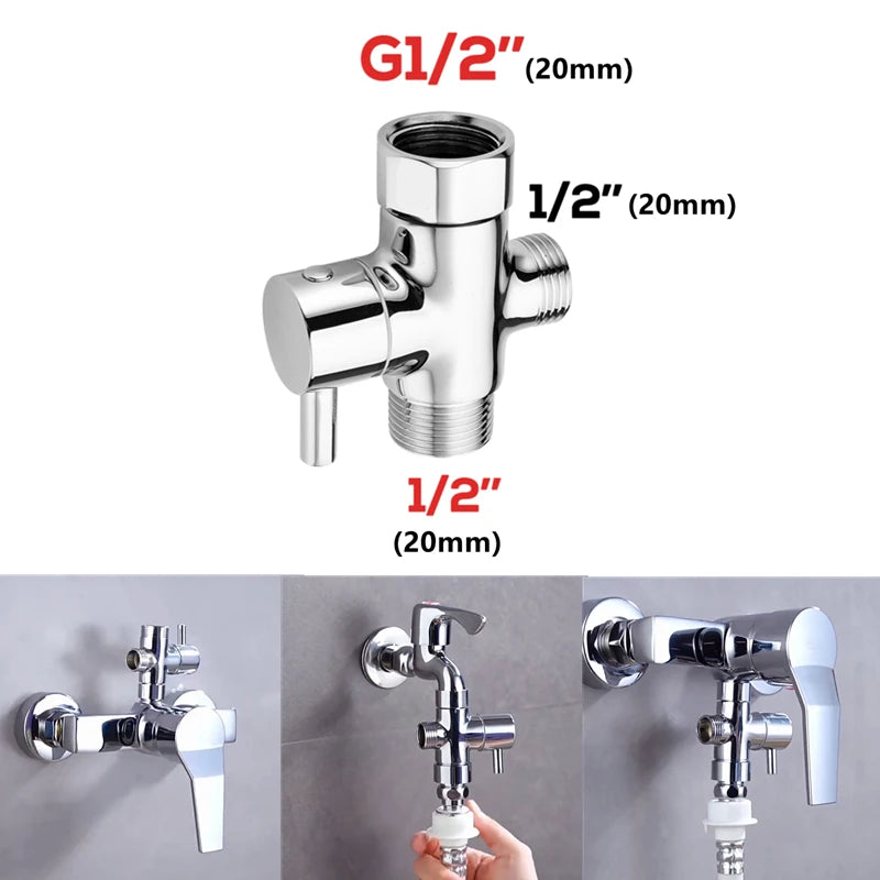 Metal 3 Way Shower Head Diverter Valve G1/2 Three Function Switch Adapter Connector Head Faucet Bathroom Accessories