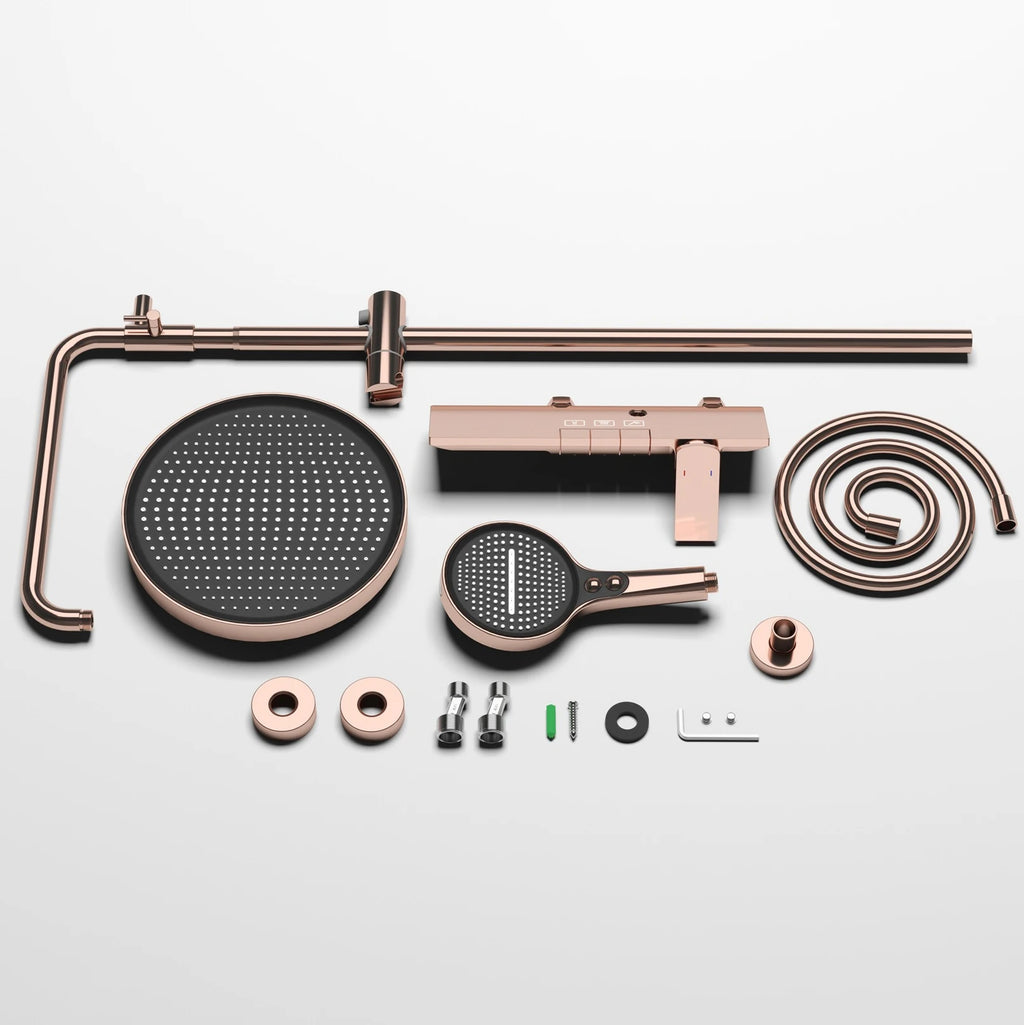 Rose Gold Piano Bathroom Shower System Solid Brass Bathroom Faucet Accessories Rain Shower Head Hot Cold Piano Shower Set