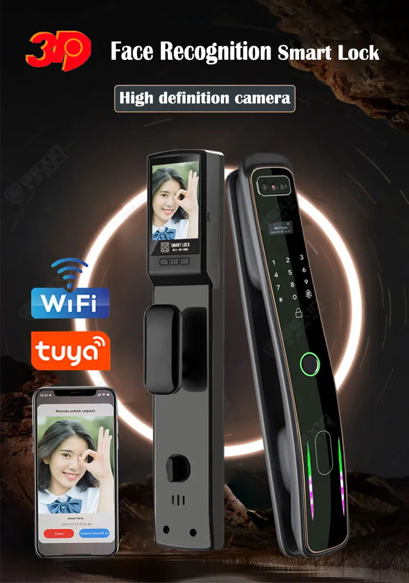 WISHome APP or Tuya App 3D Face Recognition smart Door Lock Unlock Digital Smart Lock Fingerprint Key Card Nfc Phone Unlock Lock