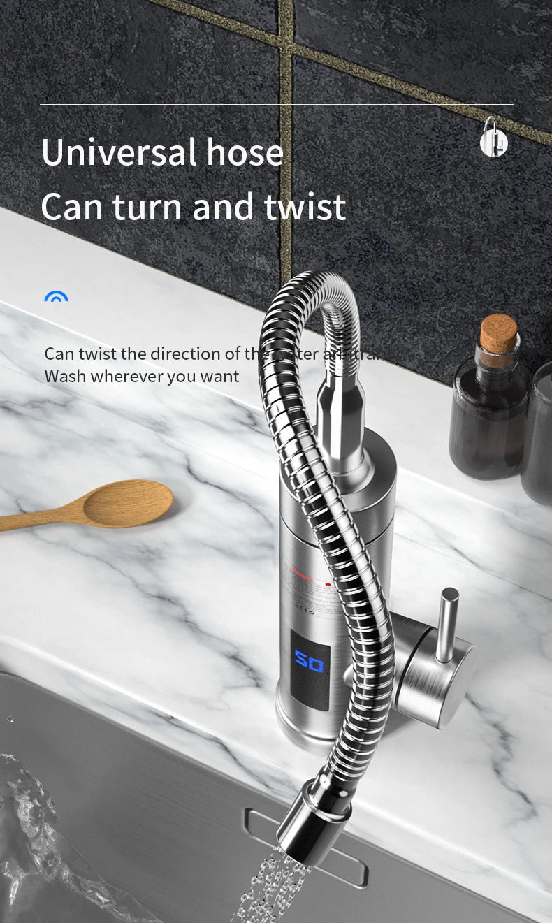 Electric Water Heater Faucet Instant Hot Water Faucet Heating Stainless Steel Kitchen Faucets Hot Cold Two Function Water Taps