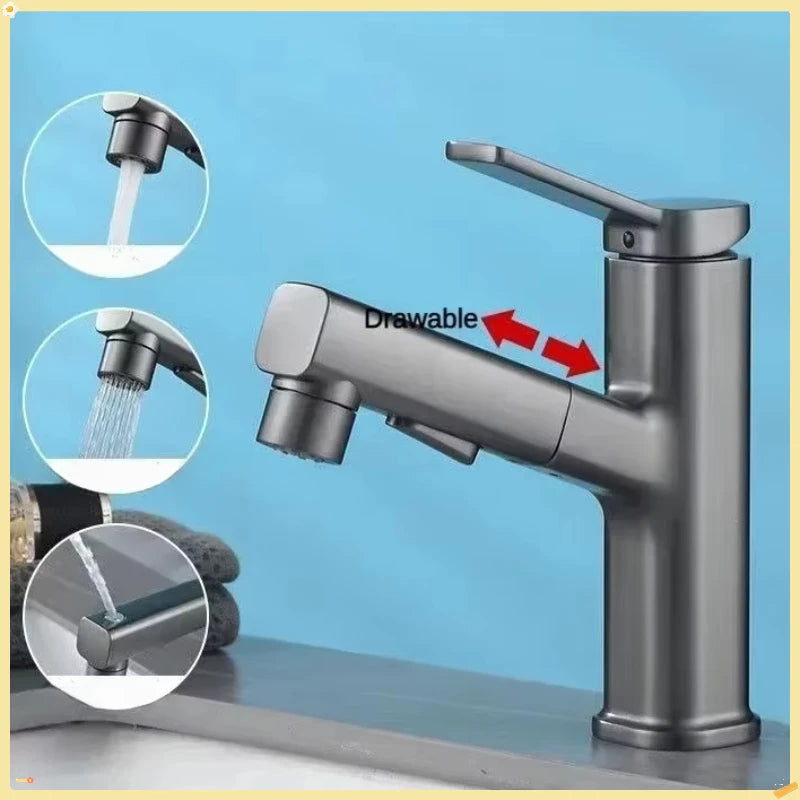 Single Handle Dual Hole Bathroom Sink Mixer Faucet Pull Out Faucet for Bathroom Washbasin Faucet Brass Bathroom Basin Faucet