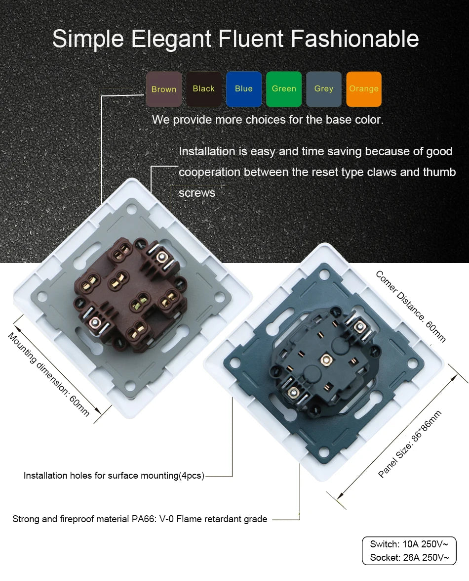 Touch Light Switch With EU Power Wall Sockets White Black 300W Led 1 Gang 1 Way Crystal Glass Panel Interruptor 157mm*86mm