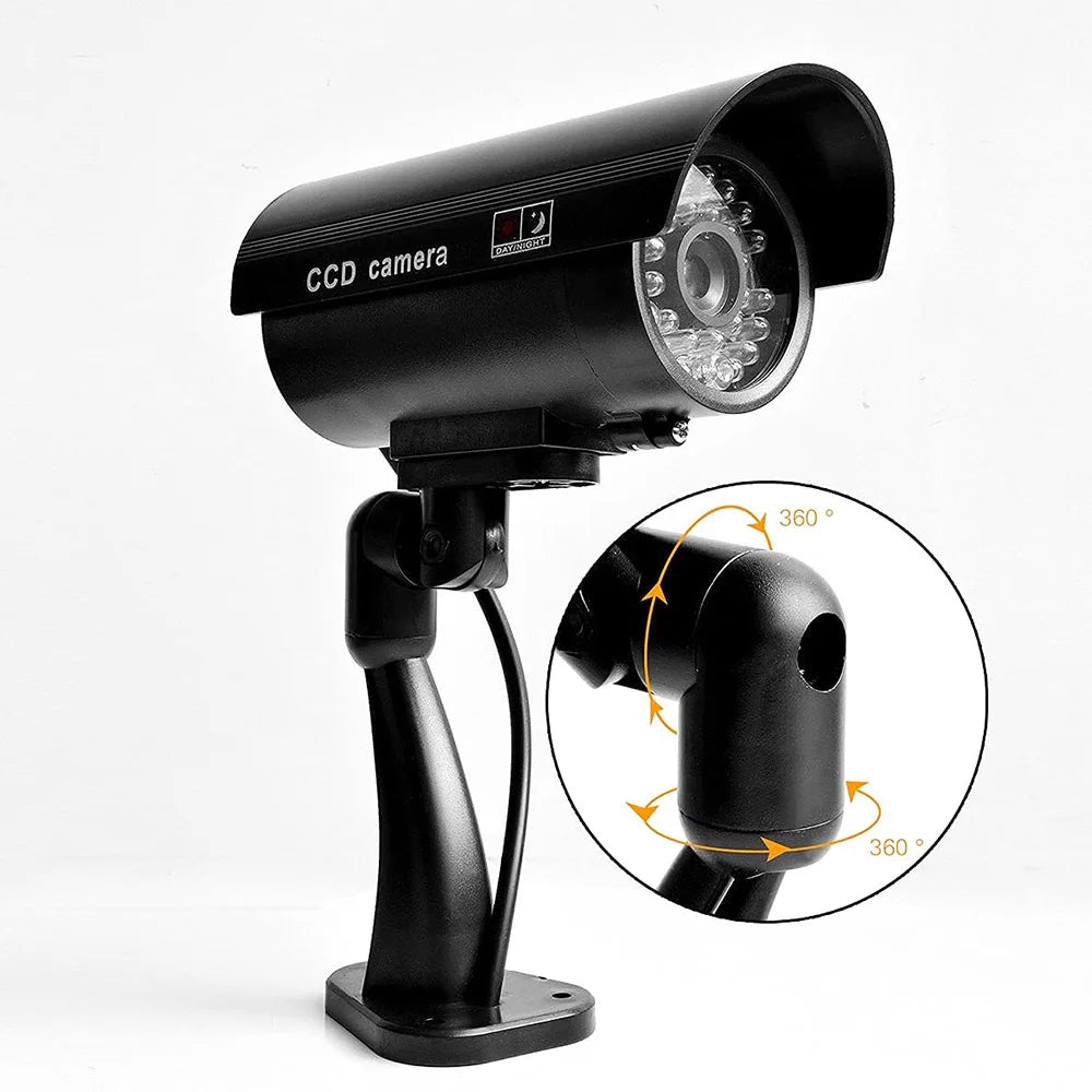 Dummy Security Camera with LED Red Flashing Light - Battery-Powered, Indoor/Outdoor Use