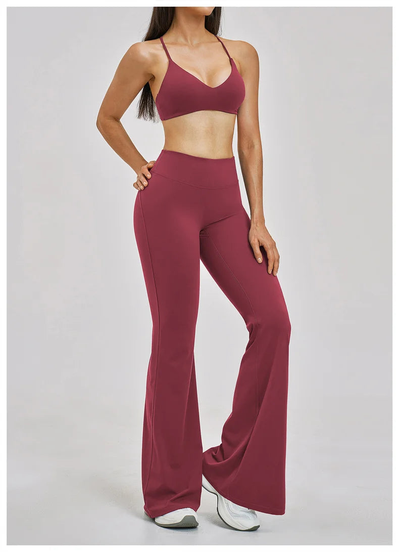 TRY TO BN Women's Tracksuit 2 Pieces Yoga Set Back Y Bra High Waist Leggings Flare Fitness Sportwear Workout Running Gym Clothes
