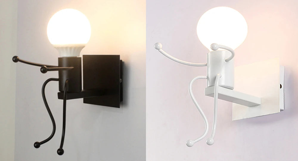 Modern LED  Wall Lamp Nordic Cartoon Doll Wall Lights  American Creative Metal Robot Sconce for Kids Baby Room Living Bedroom