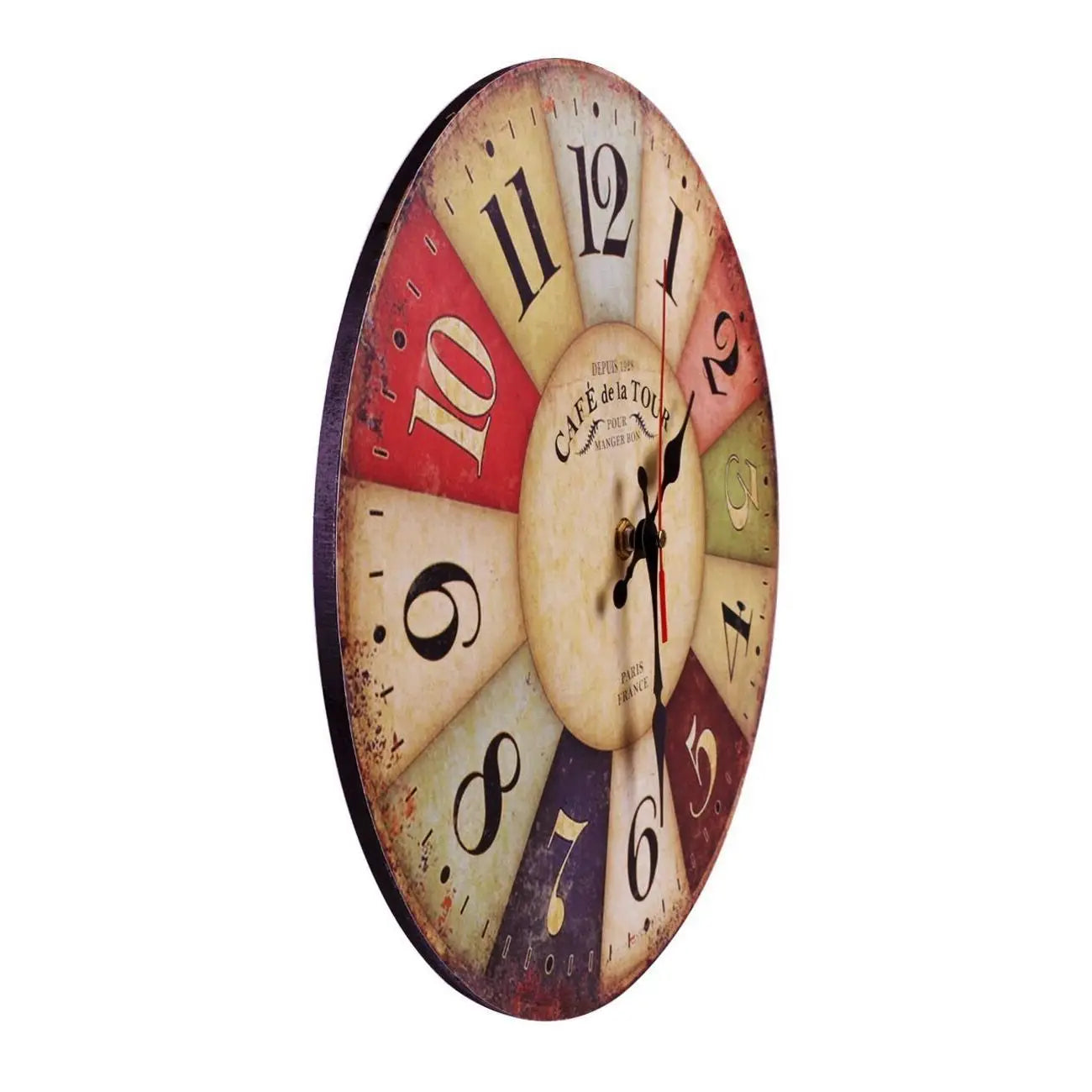12 Inch Retro Wooden Wall Clock Farmhouse Decor, Silent Non Ticking Wall Clocks Large Decorative - Big Wood Atomic Analog