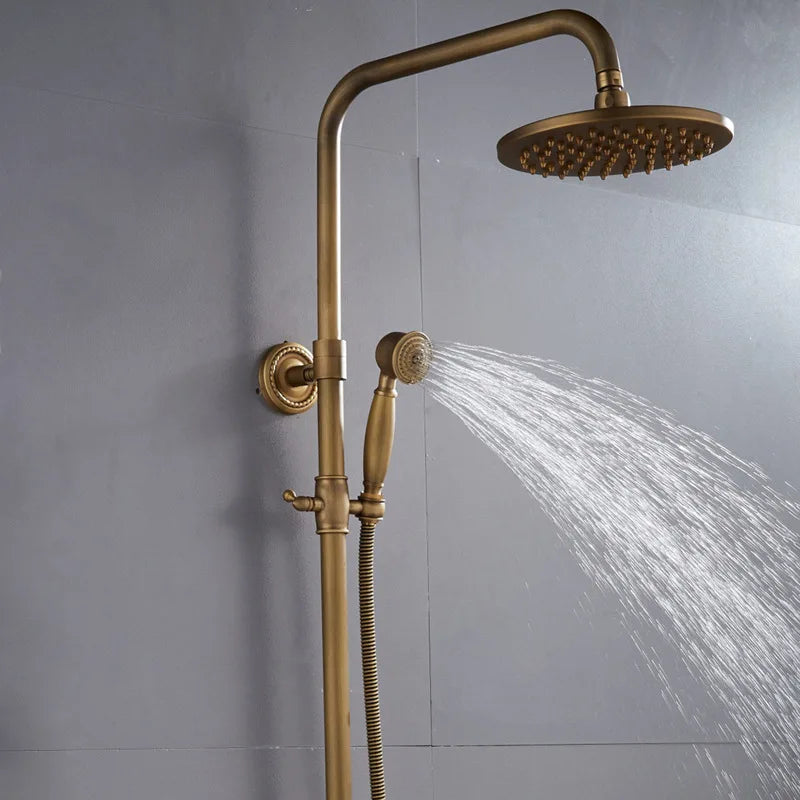 ZAPPO Antique Shower Set Wall Bathroom Bath Shower Faucet Rainfall Brass Shower System with Swivel Spout Mixer Tap Sliding Bar