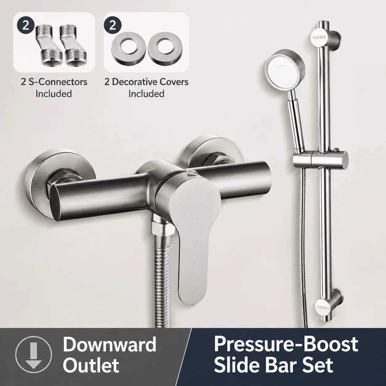 Stainless Steel Concealed Shower Mixer Valve Wall Mount Hot Cold Water Mixing Tap for Bathroom