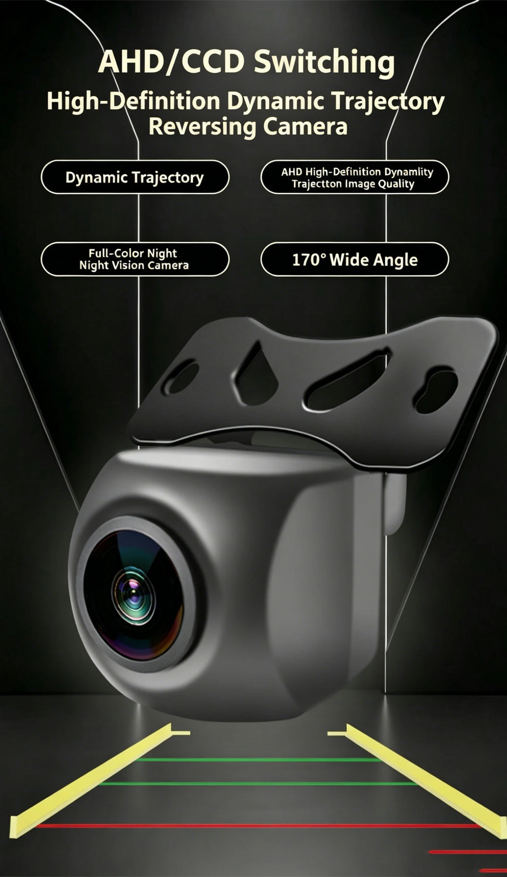 Car Camera HD Night Vision AHD/CCD Universal Dynamic Trajectory Reversing Camera Waterproof Fisheye 170 Degrees.