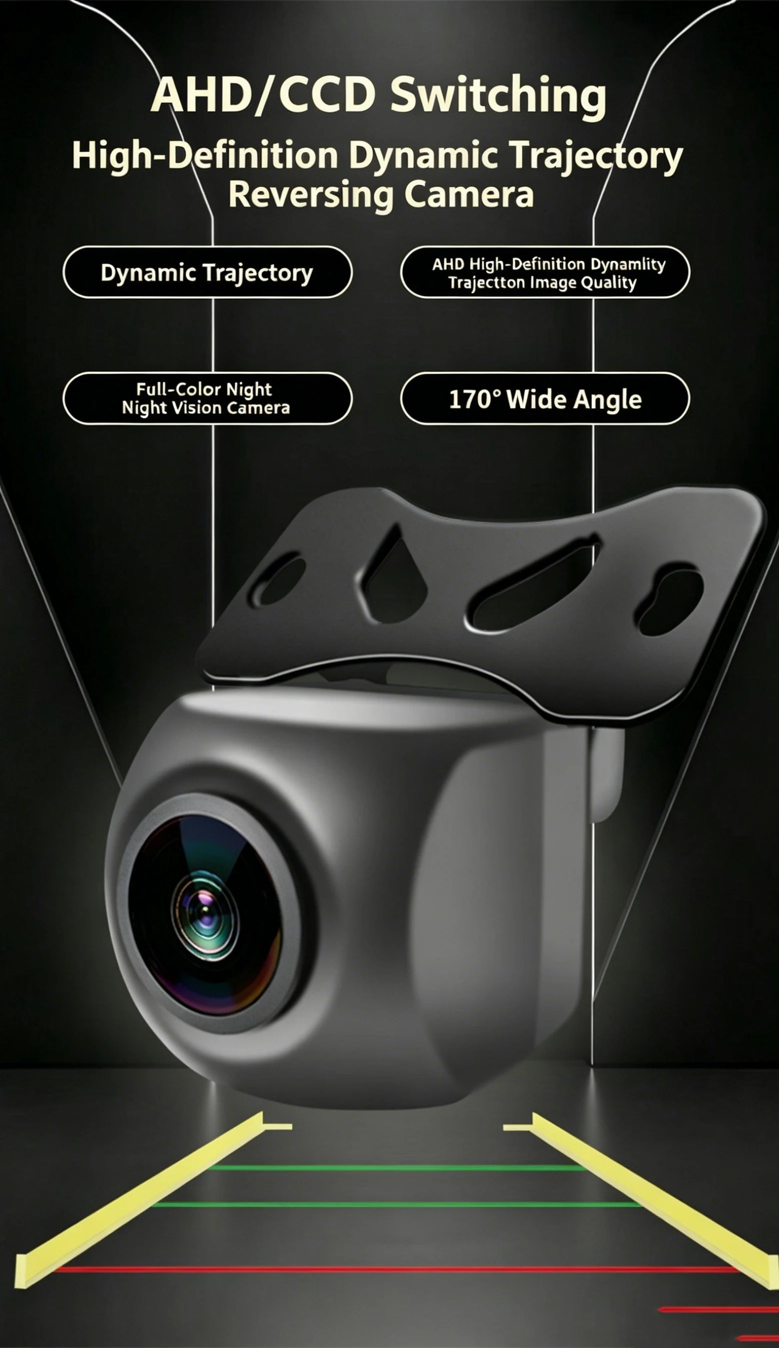 Car Camera HD Night Vision AHD/CCD Universal Dynamic Trajectory Reversing Camera Waterproof Fisheye 170 Degrees.