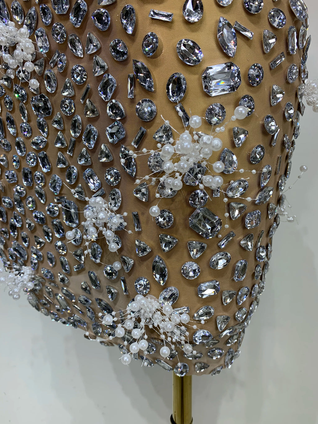 High Quality Sparkling Rhinestone Sexy See Through Blackless Top Skirt Two Pieces Set Woman Luxury Birthday Evening Party Gowns