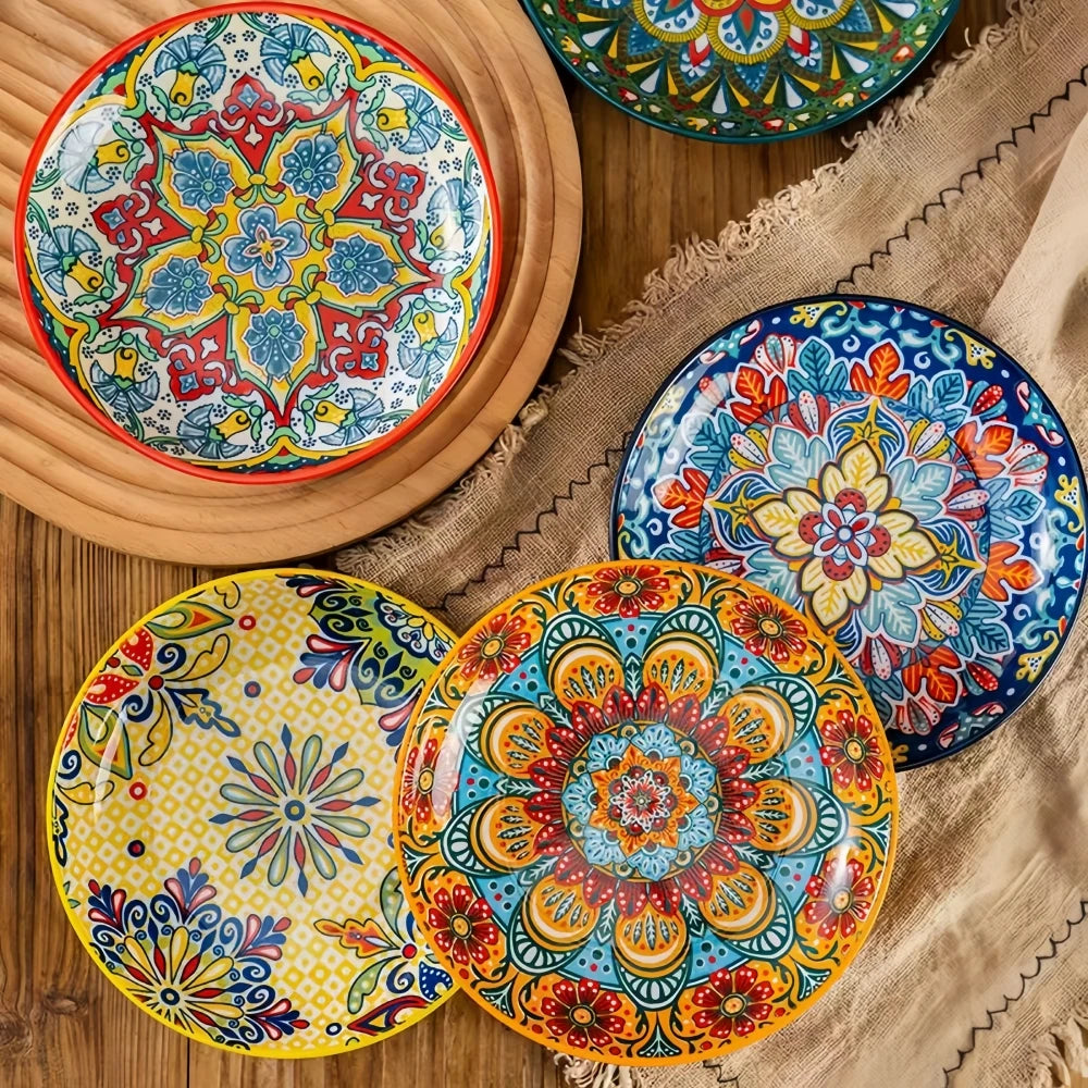 6.3-inch ceramic Bohemian style restaurant kitchen serving appetizer plates, fruit plates, salad plates, hotel bone plates