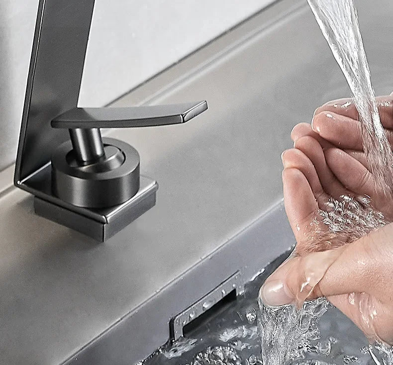 Washbasin Hot and Cold Faucet, Brass Minimalist Washbasin, Waterfall Style Bathroom, Household Washbasin Faucet