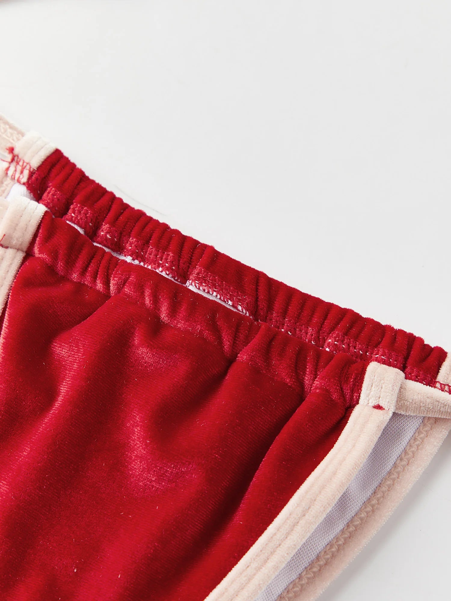 Women's Summer Beach Bikini Set Burgundy Velvet Pink Contrast Trim Triangle Top Halter Neck Thong Bottom