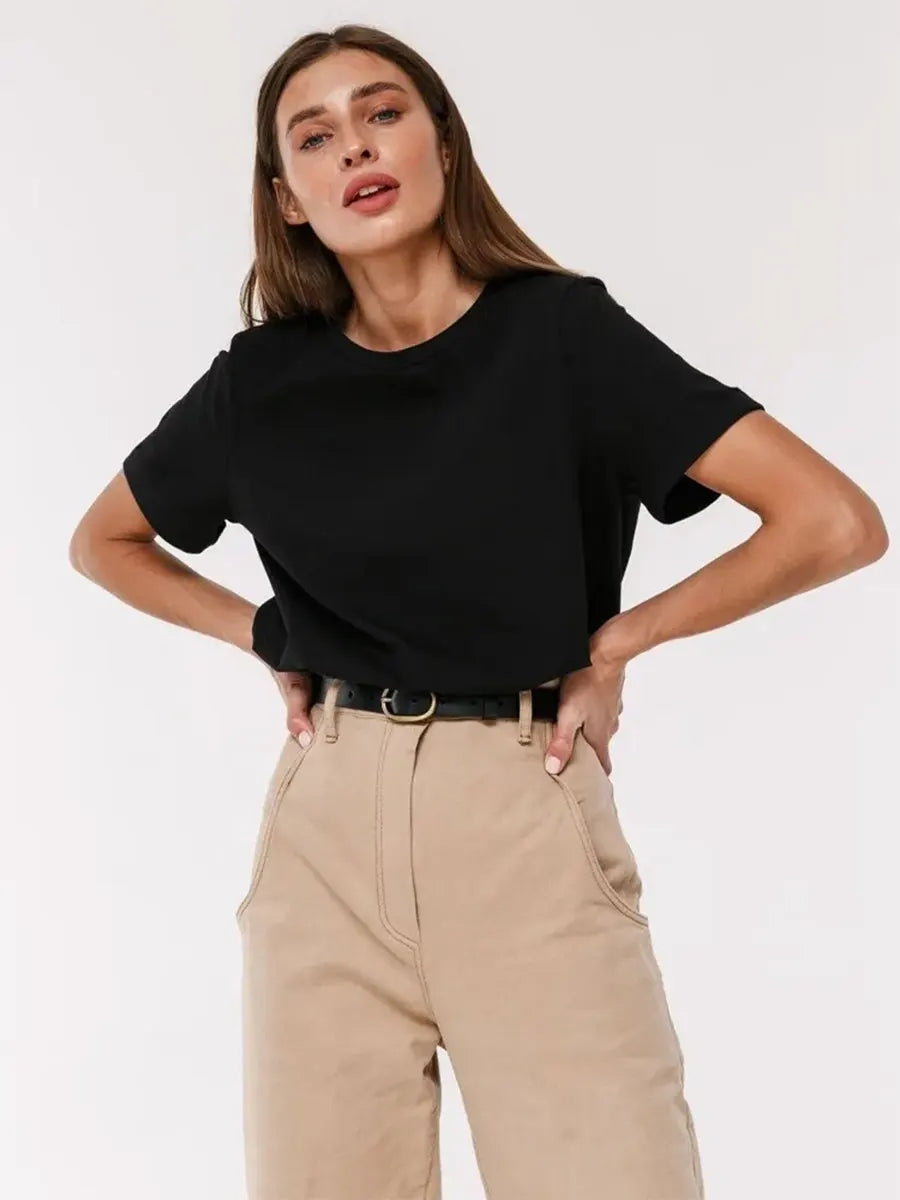 Cross border hot selling cotton T-shirt with round neck and short sleeves for European and American women loose basic top