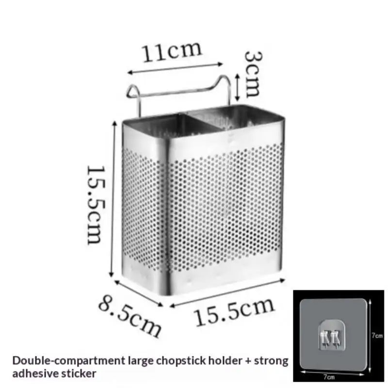 Stainless Steel 2 Compartment Cutlery Organizer With Hooks, Utensil Holder For Kitchen Counter, Dishwasher Safe Flatware Drying