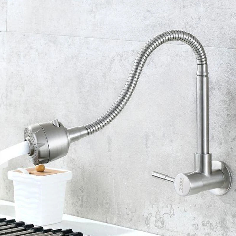 Wall Mounted Stainless Steel Single Cold Water Faucet Universal Rotation for Garden Balcony Washbasin Mop Pool Outdoor Use
