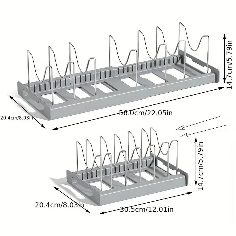 Expandable Kitchen Cabinet Pot Organizer - Adjustable Divider Rack, Multi-Use Storage Solution for Pots, Pans & Lids