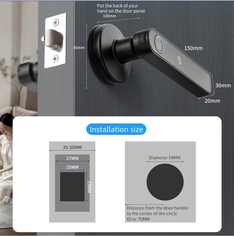 Work with Tuya App Bluetooth Smart Fingerprint Door Lock Password Mechanical Key NFC Unlocking For Wooden Door Handle Lock IP65
