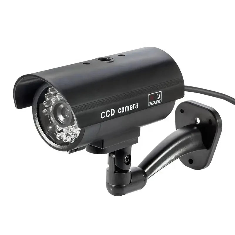 Dummy Security Camera with LED Red Flashing Light - Battery-Powered, Indoor/Outdoor Use