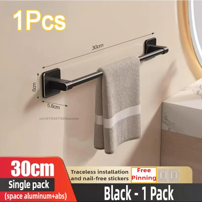 Self-Adhesive Towel Rack Bathroom Towel Holder Without Drilling Bathroom Black Corner Shelf Bar 50CM Bathroom Storage Towel Rail