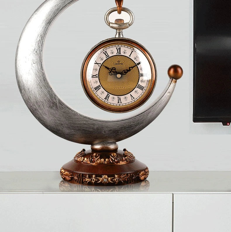 Luxury Mechanical Table Clock Silent Watch Desk Clock Living Room Desktop Retro Moon Table Decoration & Accessories Gift