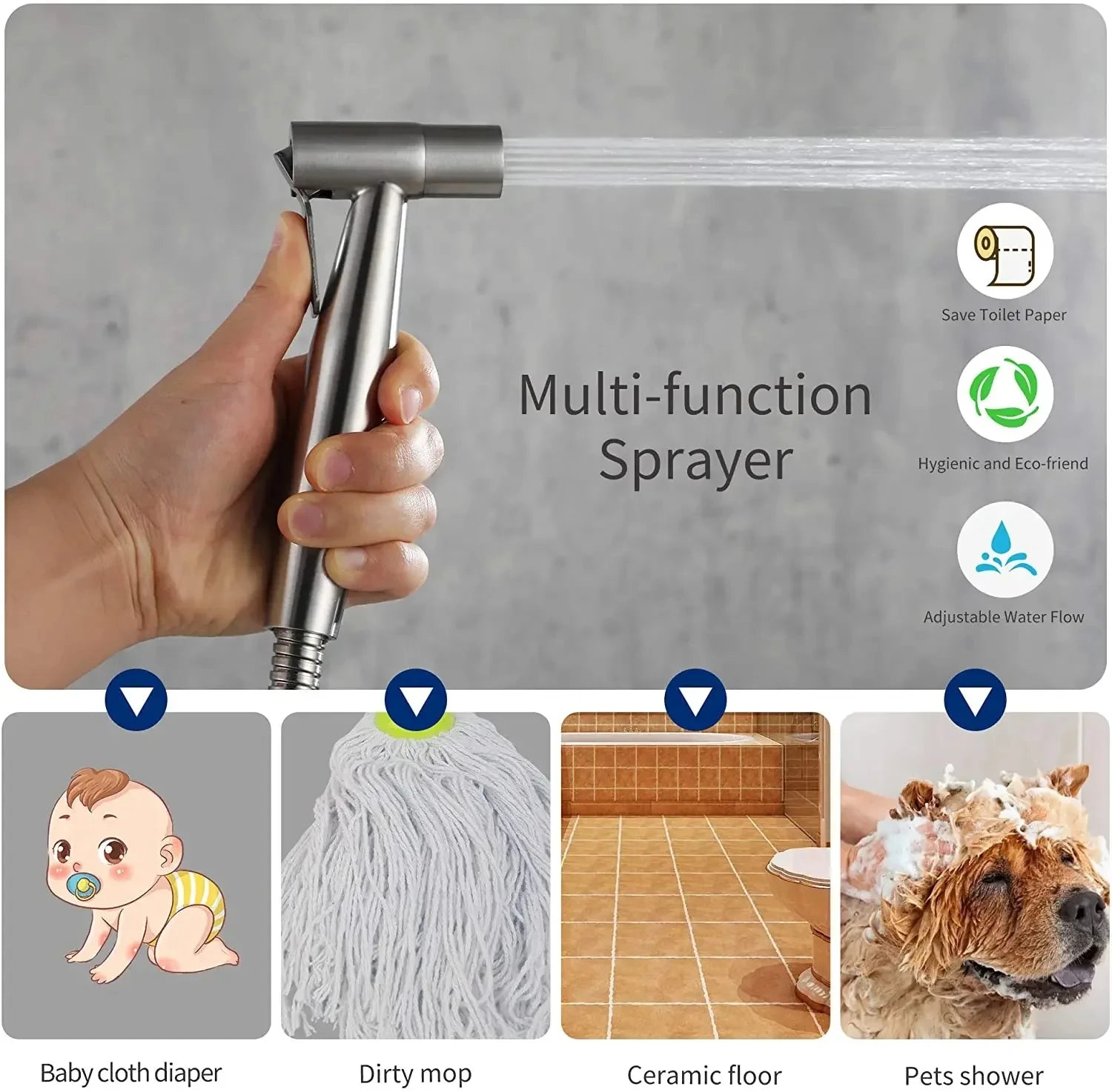 LSSH Handheld Toilet Bidet Sprayer Set Kit Stainless Steel Hand Bidet faucet for Bathroom Hand Sprayer Shower Head Self Cleaning