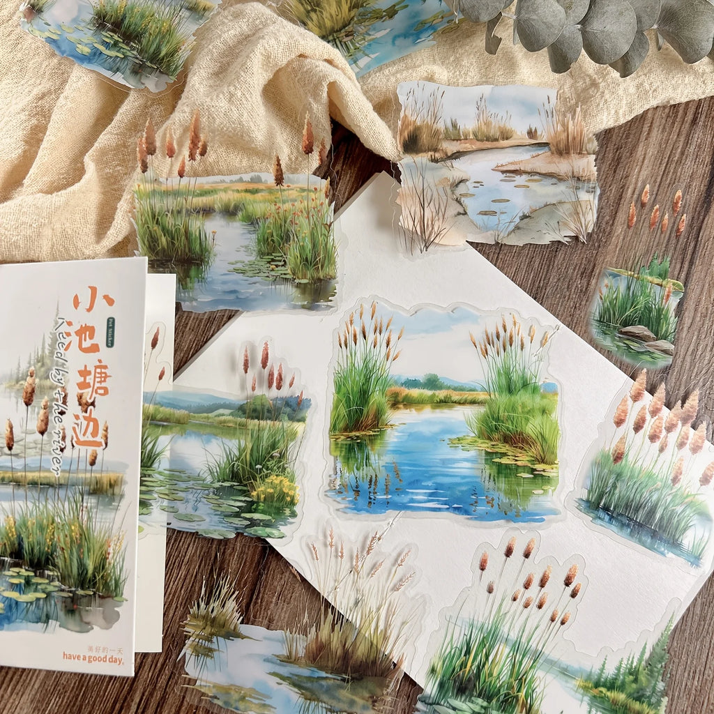 10 pcs Large Size Pond and Lake Landscape Stickers For DIY Scrapbooking Planner Collage Diary Supplies Sticker Stationery