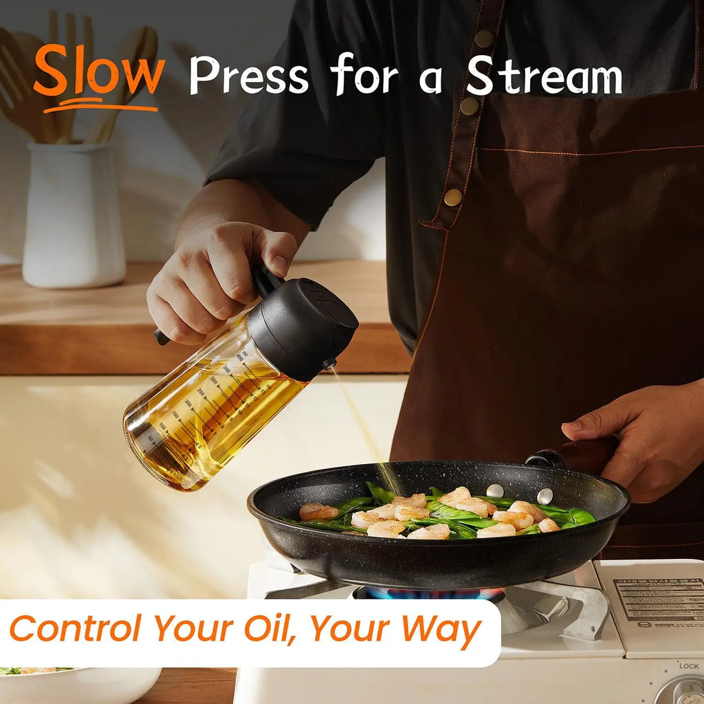 16 oz / 470 ml Glass Olive Oil Sprayer for Cooking – 2-in-1 Olive Oil Dispenser Bottle for Kitchen Gadgets,Salad, BBQ – Black