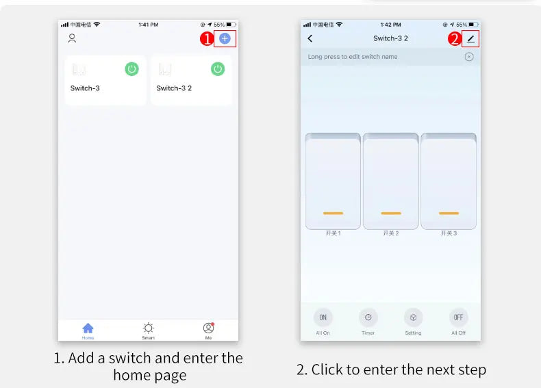 Wifi Smart  2way Switch 1gang 2gang 3gang Two Way Wall Touch Switch Voice and Smart Life TUYA APP Control For Stairs Corridors