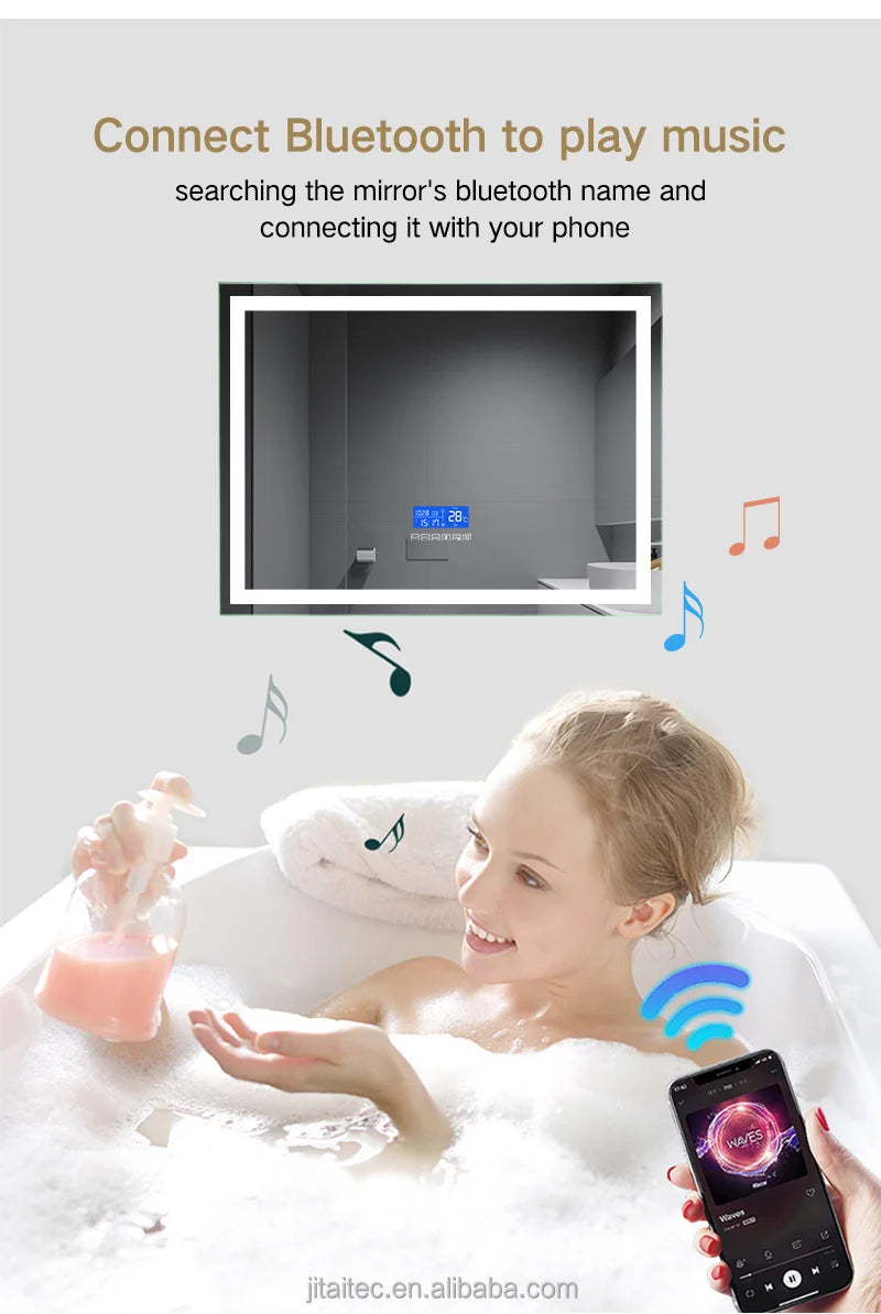 Smart Bathroom Touch Switch Screen Mirror Glass Wifi Washroom Espejo Vanity Led Light Wall Bath Mirror