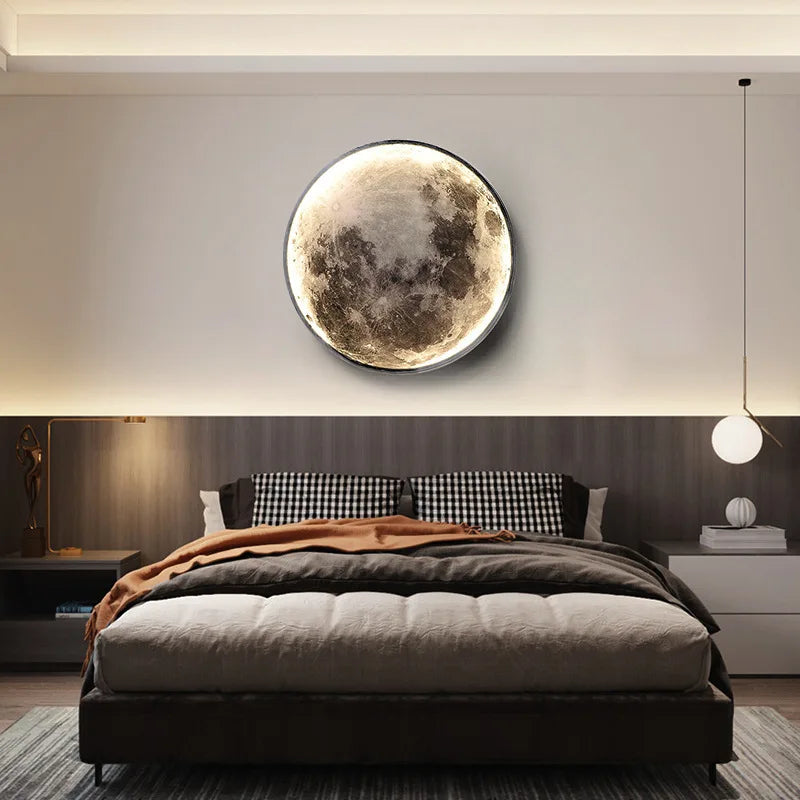 Modern Moon 3D Mural Wall Lamp Realistic LED Light Home Accessories Bedroom, Living Room Ceiling Lamp with Remote Control Decor