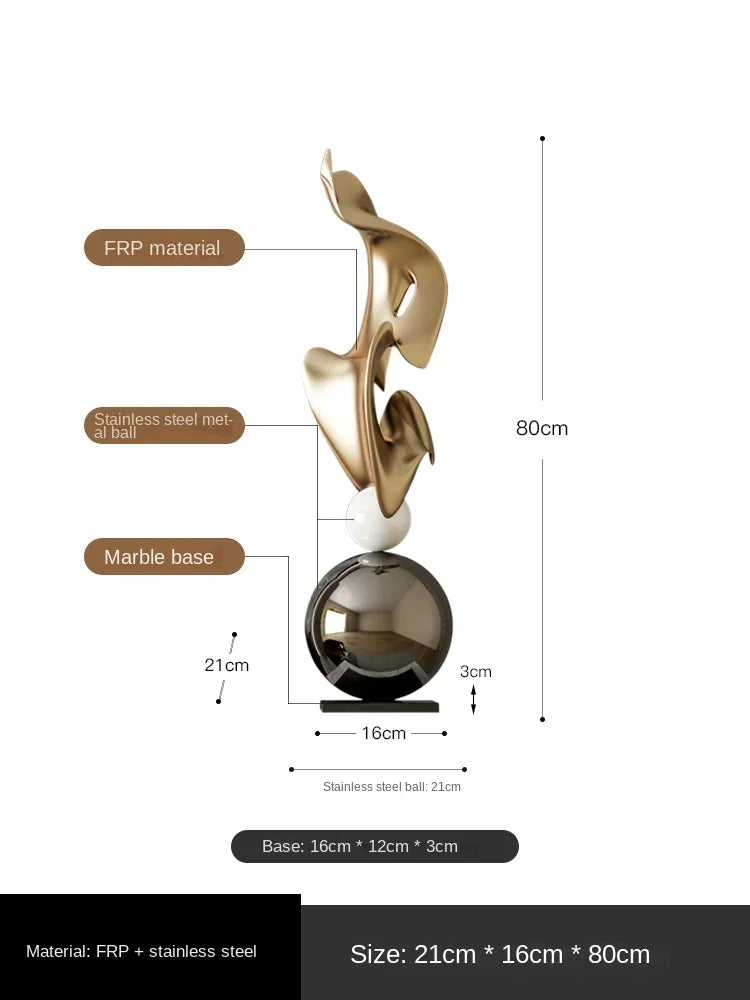 Modern Light Luxury HomeDecor Electroplated Geometric Statue Large Size Resin Crafts Living Room Entrance Decoration Accessories