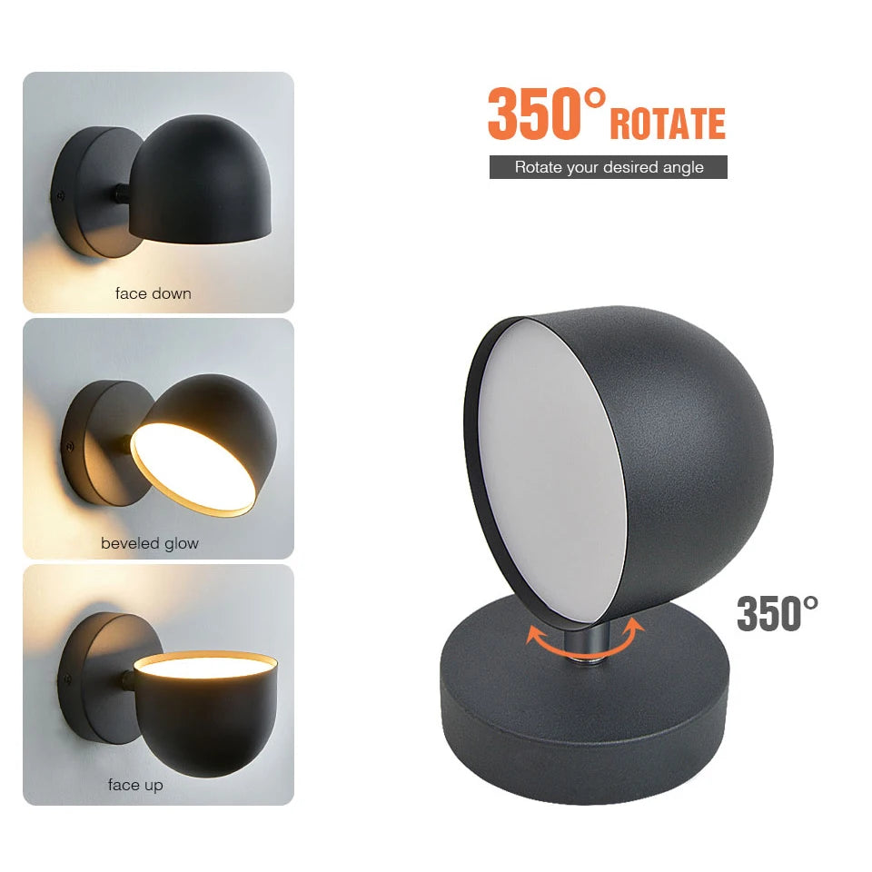 LED Indoor Wall Lamp Touch Dimming Wall Light 350° Rotatable Black White Lamp Hotel Aisle Bedroom Bedside Reading Wall Sconce