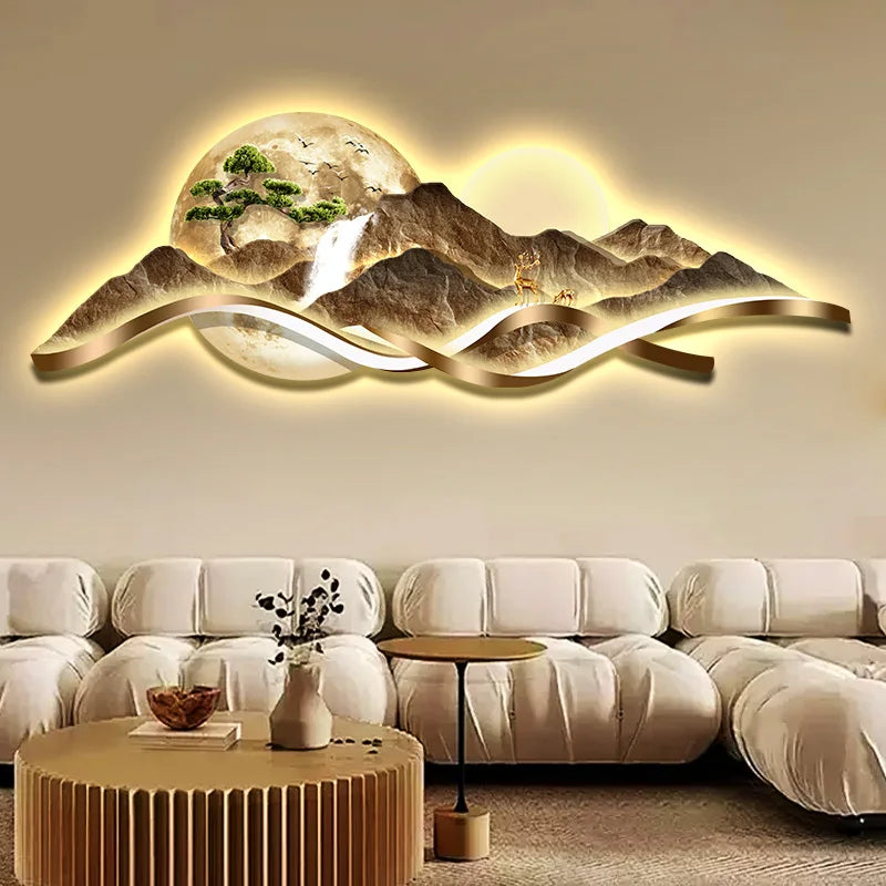 Modern LED Light Luxury Living Room High-grade Atmosphere Landscape Wall Lamp Painting Sofa Background Wall Lamp Painting