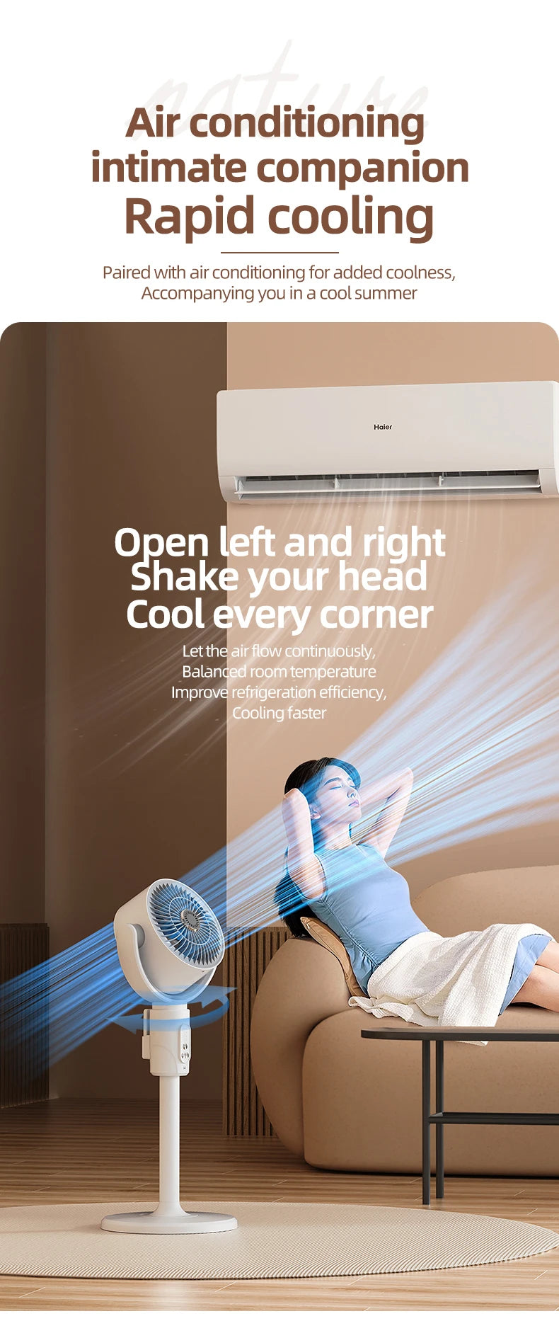 Air Circulation Fan Rechargeable Oscillating Fan Five Gear Adjustment Stand Fan Adjustable Height Household Air Circulation Fan