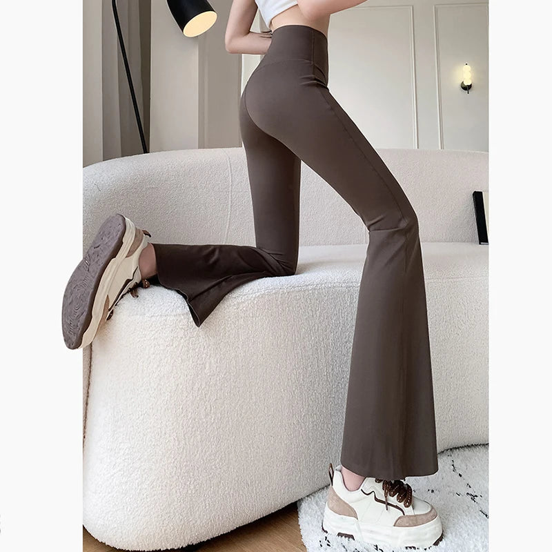 Seamless Flared Shark Pants Women Solid Color High Waist Casual Leggings Woman Spring Summer Skinny Tight Horseshoe Pants Mujer
