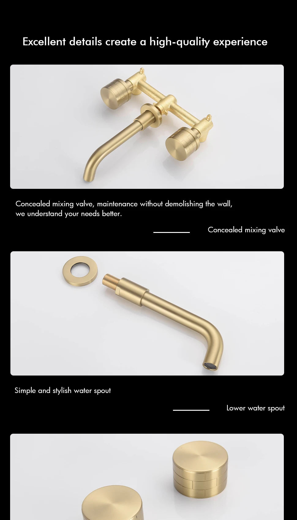 Basin Faucet Concealed Box Double Handle Sink Tap 2 Scarves Pattern Knob Bathroom Mixer Wall Mounted Brass Crane