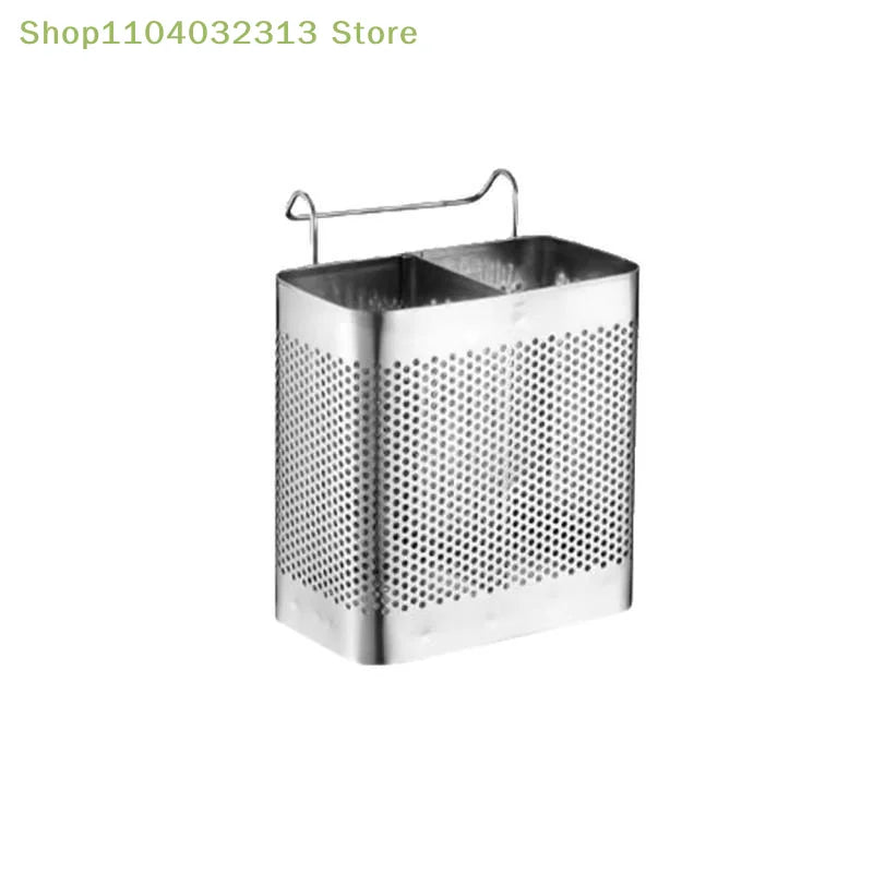 Stainless Steel 2 Compartment Cutlery Organizer With Hooks, Utensil Holder For Kitchen Counter, Dishwasher Safe Flatware Drying