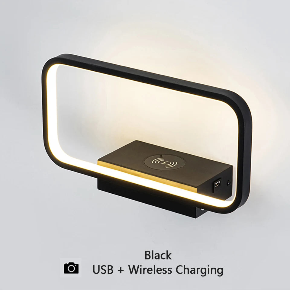 Wall Light Indoor 12W Touch Switch 3 Colors Dimming USB Charge With Wireless LED Wall Lamps For Living Room Bedroom Stair Modern