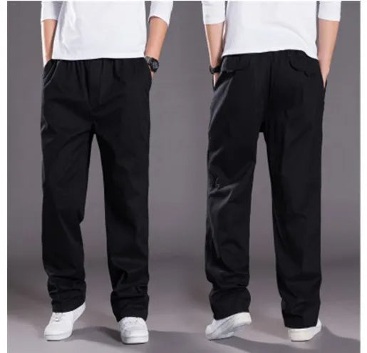 Cargo Pant Men Long Pants High Elastic Waist Simple Splice Straight Trousers Casual Loose Regular Solid Autumn Winter 2024